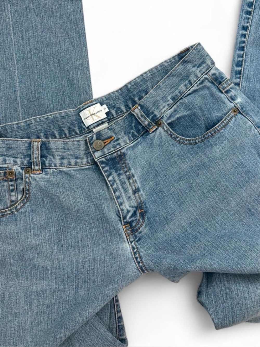 VTG Y2K Calvin Klein Bootcut Jeans Size 11 Light Wash Low Rise Denim 2000s